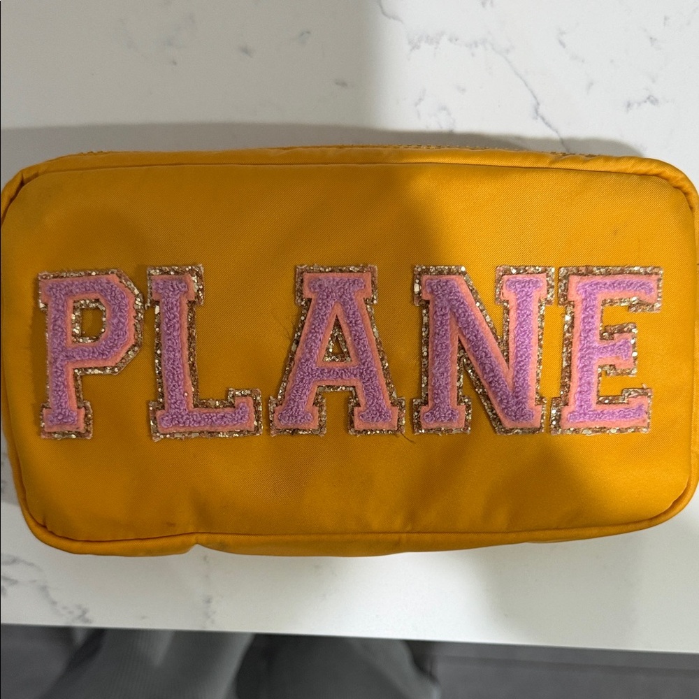 Stoney Clover Lane Yellow Pouch with Pink 'PLANE' Appliqué